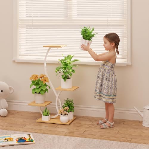 Plant Stand with Grow Lights 4 Tier Metal Plant Shelf 32" White