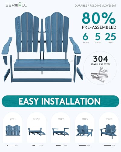3 Piece Adirondack Bench Set (Navy / 2 bench & 1 coffee table)
