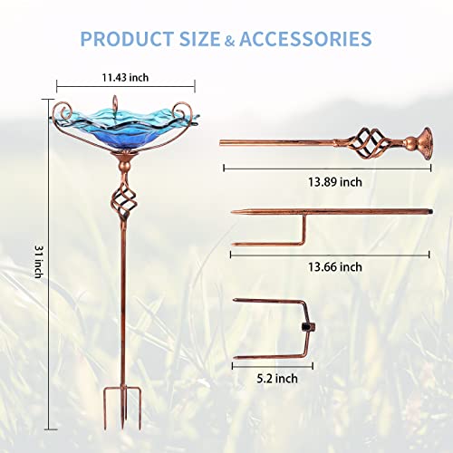 Glass BirdBath Outdoor Birdfeeder with Metal Stake Garden Decor