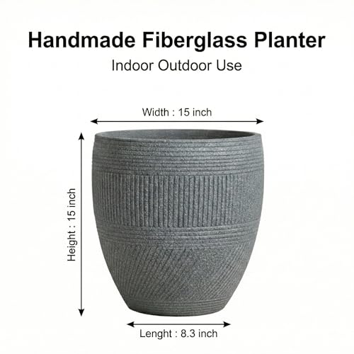 15" Textured Drum Outdoor Planter (Rock Grey / Drum)