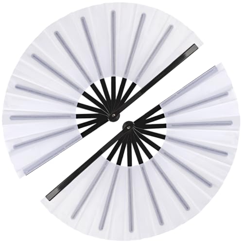 2 Pack Large Folding Hand Fan for Line Dance & Popping (Black Pole White)