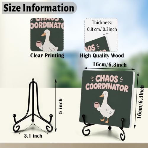 Funny Goose Wooden Plaque for Office Book Shelf Table Decor 6.3x6.3 Inch (Multicolor 1714 / Wooden sign with iron frame（6.3 x 6.3 inches）)