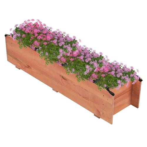 Wooden Raised Garden Bed with 4 Drainage Holes & Black Liner (Orange / 44” x 11” x 10”)