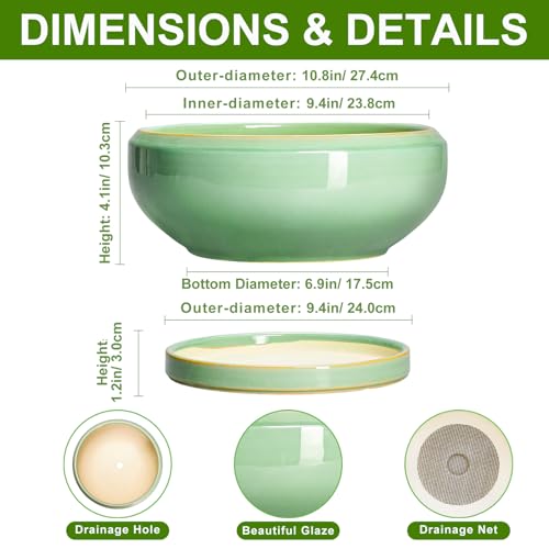 10 Inch Bonsai Tree Pots (10 Inch / Light Green)