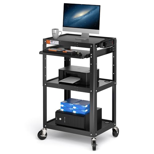 Steel AV Cart on Wheels (3 Shelf with Keyboard Tray (AV-J))