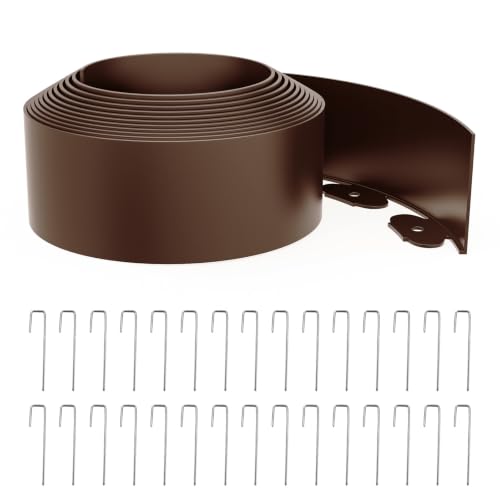 Landscape Edging 4 Inch Tall 20FT with 30Pcs Metal Spikes (Brown / 20FT)
