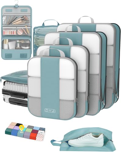 8 Set Compression Packing Cubes for Travel Essentials (Blue Gray)