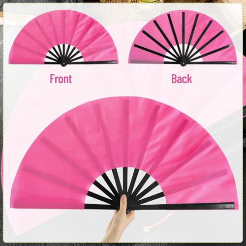 2 Packs Large Folding Hand Fans (Green and Rose Red)