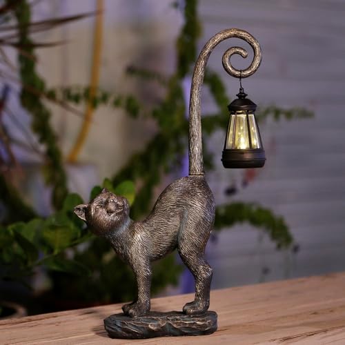 Halloween Decorations Gifts Outdoor Cat Garden Statues with Solar Lights (Bronze Cat)
