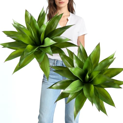 28" Artificial Agave Plants Outdoor Large Fake Agave Plants Faux Succulents for Outdoor Indoor Home Front Porch Decor (Green-2pcs-28")