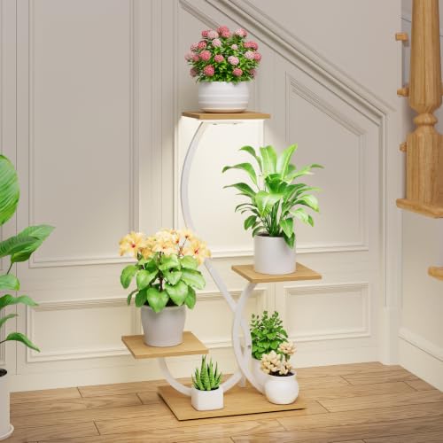 Plant Stand with Grow Lights 4 Tier Metal Plant Shelf 32" White