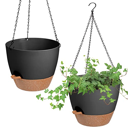 10 Inch Self Watering Hanging Planters for Indoor Outdoor Plants (2 Count)