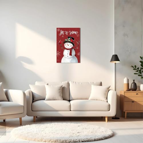 Let It Snow Christmas Snowman Canvas Wall Artn (16"L x 24"W / Snowmen red)