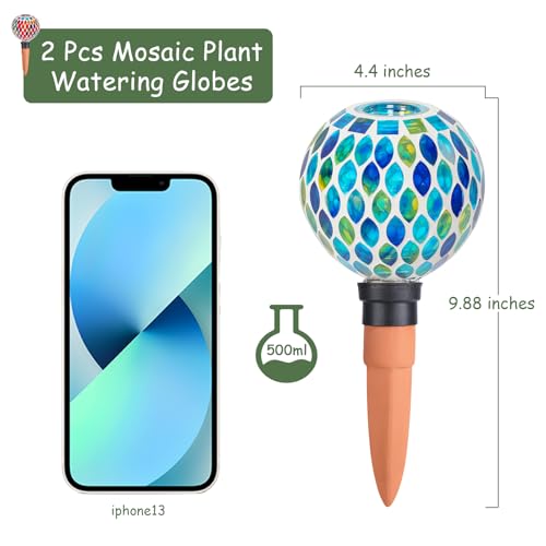 Mosaic Plant Watering Globes 2 Pack Terracotta Watering Spikes (Red+blue)