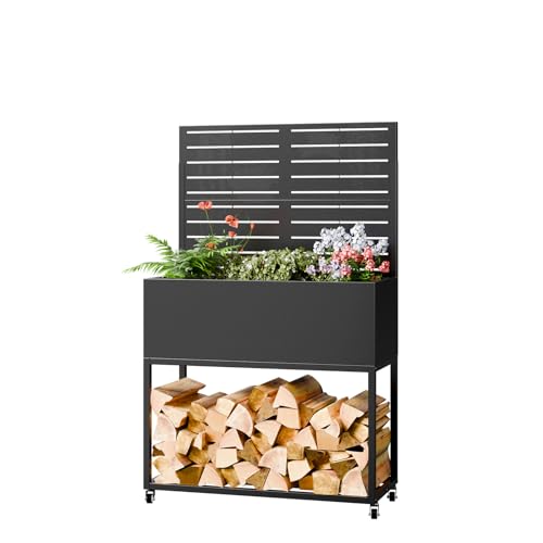 Metal Planter Box with Trellis (Black / 55"H x35"W)
