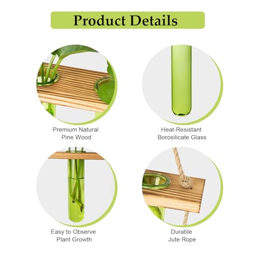Wall Hanging Propagation Station with Wooden Stand Green (Green-9 Tube Vase)