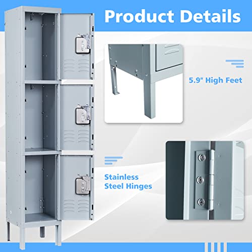 Metal Storage Locker (3 Door-Small / Grey)