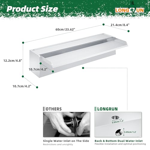 Pond Waterfall Stainless Steel Pond Spillway Color for Ponds 23.6" (23.6 inch Stainless Steel(New model))