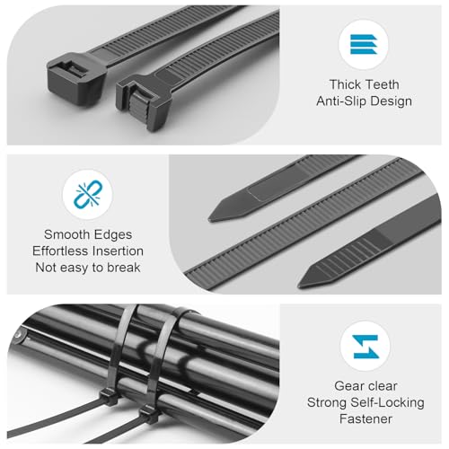 600 Pack Black Zip Ties Heavy Duty Assorted Sizes (Black / 12"+14"+18"+24")