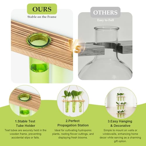 Wall Hanging Propagation Station with Wooden Stand Green (Green-9 Tube Vase)