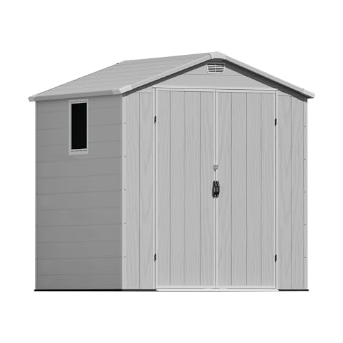 6x6FT Plastic Outdoor Storage Shed with Floor (6x6FT / Light Gray)