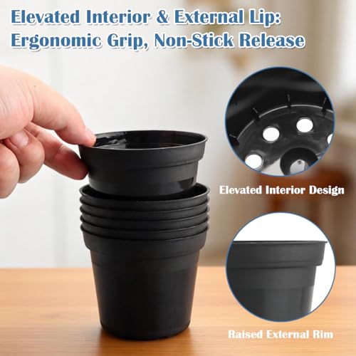 100 Pack 3 Inch Plastic Nursery Pot with Drainage Holes (Black / 3"-100P)