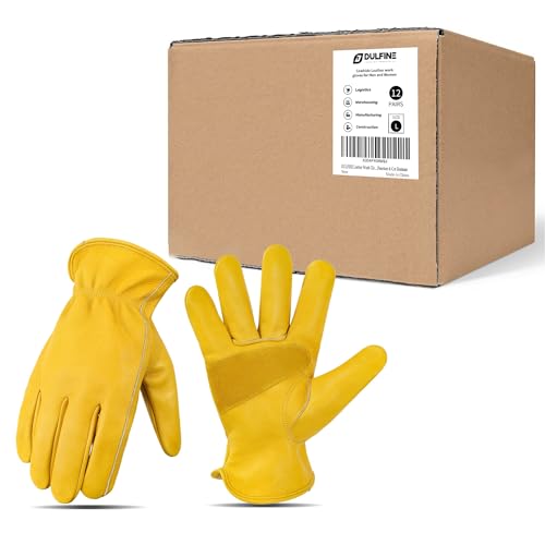 Cowhide Leather Gardening Work Gloves for Men 12 Pairs Golden XL (Golden - Classic / X-Large)