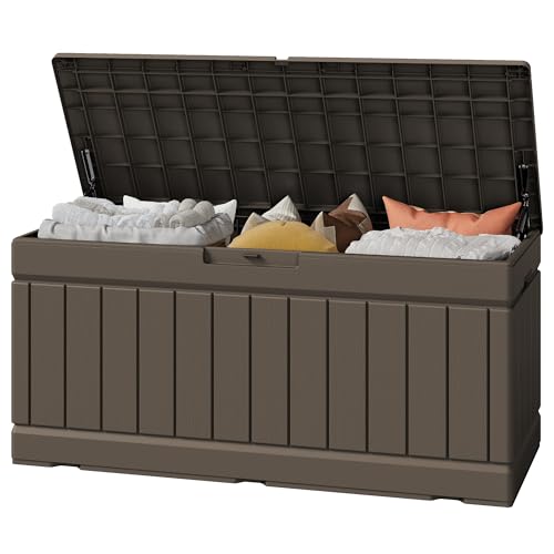 Outdoor Storage Box 82 Gallon Storage Bin with Lid for Patio Furniture (Dark Brown / 82 Gallon)