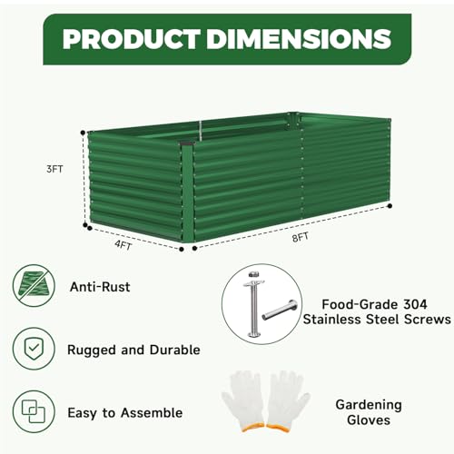 8x4x3ft Outdoor Metal Raised Garden Bed (Green / 8x4x3 FT-2PC)