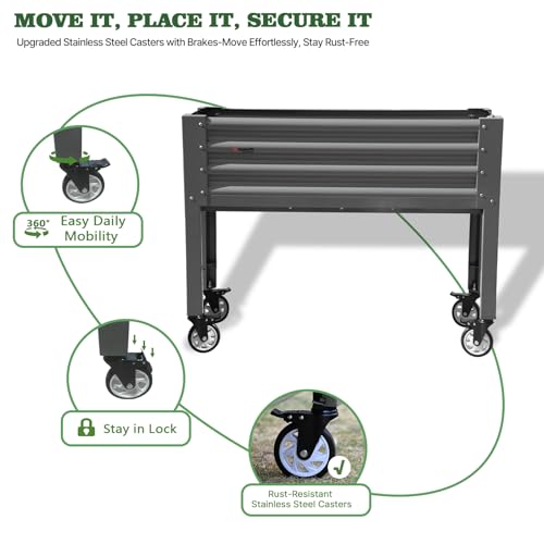 Anleolife Rolling Elevated Raised Garden Bed with Wheels (48x18x35 in / Quartz Grey)