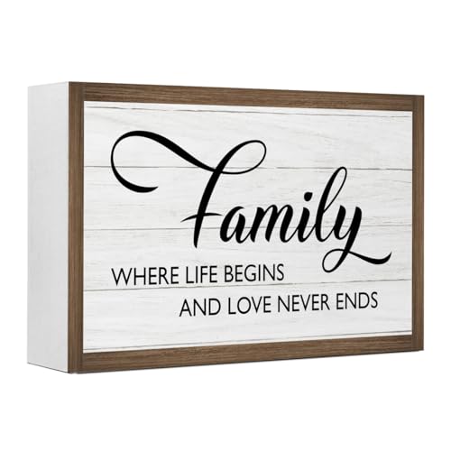 Family Where Life Begins and Love Never Ends Wooden Box Sign Desk Decor (Family Where Life Begins)