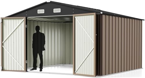 10 x 10 FT Metal Outdoor Storage Shed (10x10 / Brown)