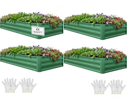 4pcs 6x3x1ft Galvanized Raised Garden Bed (6x3x1ft 4pcs / Green)