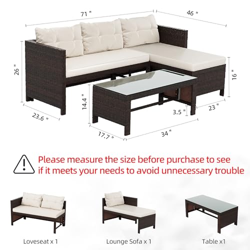 3 Pieces Outdoor Patio Furniture Set (Beige)