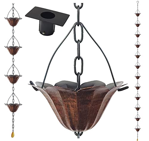 Lotus Iron Rain Chain for Gutters and Rain Barrel (Antique Bronze)