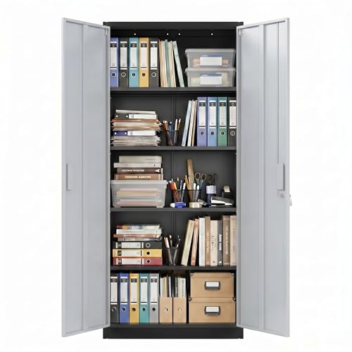 71 Inch Lockable Metal Storage Cabinet (Black & Gray / 15.75"D x 31.50"W x 70.87"H)