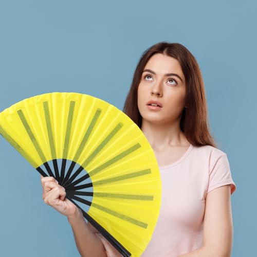 2 Pack Large Folding Hand Fan (yellow)