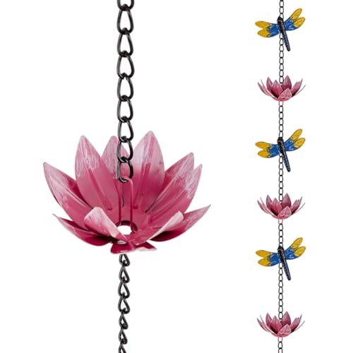 10ft Rain Chain with 12 (Pink-Lotus)
