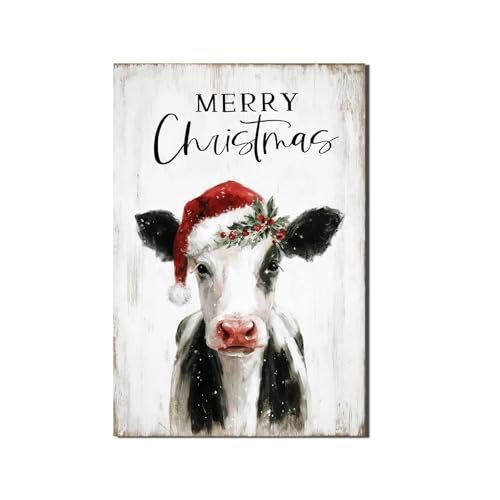 Christmas Cow Canvas Wall Art