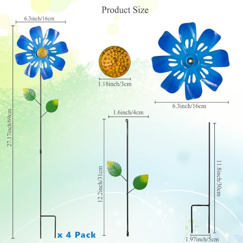 4 Packs Flowers Wind Spinners Outdoor (Flowers-bright)