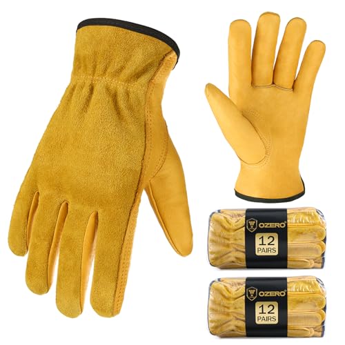 Leather Work Gloves for Men & Women (Gold(24 Pair) / Medium)