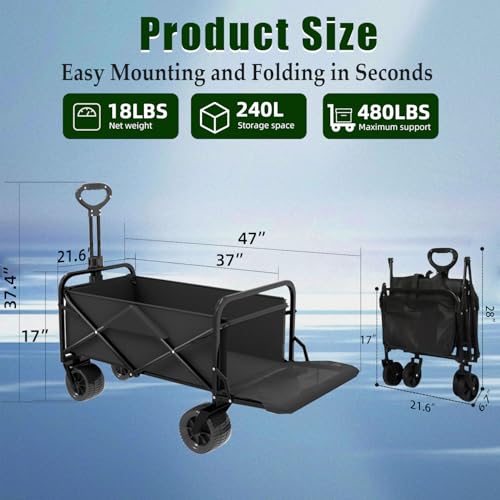 Collapsible Wagon Cart Foldable with Tailgate (240L)