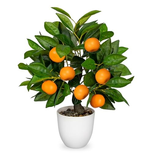 Artificial Potted Plants 16.1 inches Fake Orange Tree Artificial Citrus Fruit Plant with White Pot Faux Plants Indoor for Home (Citrus Tree/White Pot)