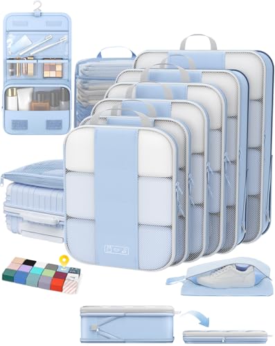 10 Set Compression Packing Cubes for Travel Essentials (Light Blue)