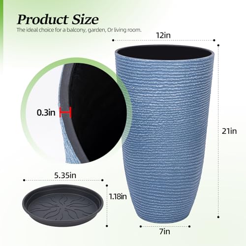 Set of 2 9 Gallon Tall Large planters for Outdoor (Sky Blue / 21IN)