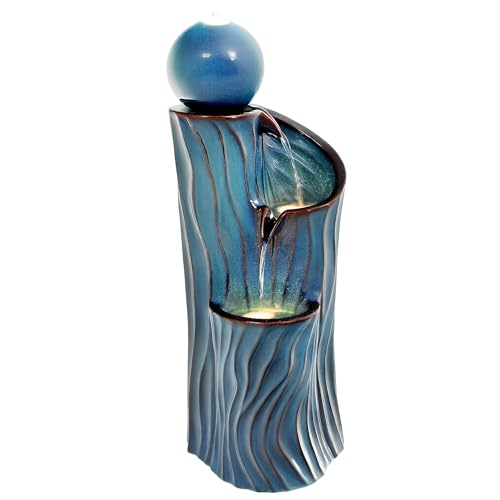 32" H Ceramic Outdoor Water Fountain (Turquoise Wave Texture 32"h-sphere)