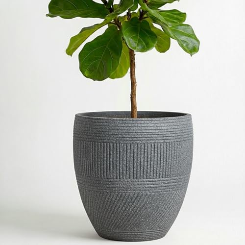 15" Textured Drum Outdoor Planter (Rock Grey / Drum)