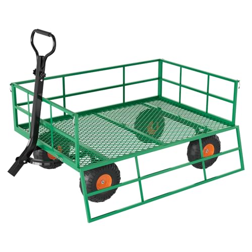 Heavy Duty Steel Garden Cart 1200 LBS Capacity 3 in 1 Pullable Garden Wagon with 13 in Wheels for Gardening Soil (Green and Orange / 1200 lbs)