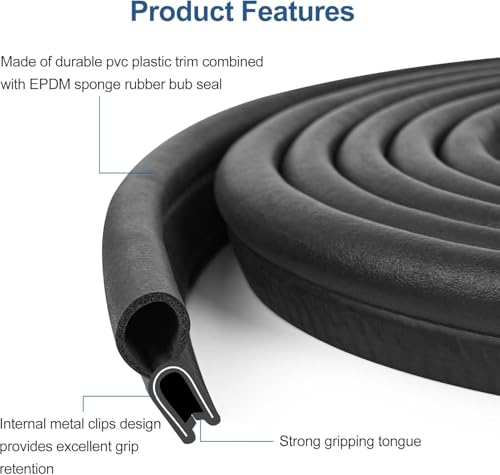 Automotive Door Weather Stripping 80Ft Car Door Rubber Edge Trim Seal Strip Gasket with Top Bulb Easy to Install for Car Bus Camper Boat RV Truck Doors and Home Applications (80Ft)