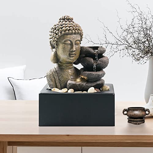 Indoor Table Waterfall Resin Fountain with LED Warm Light (Buddha Statue)
